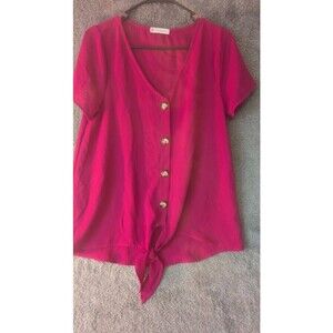 Womens Blouse FSL + Apparel Rose Short Sleeve Tie Front Size Medium